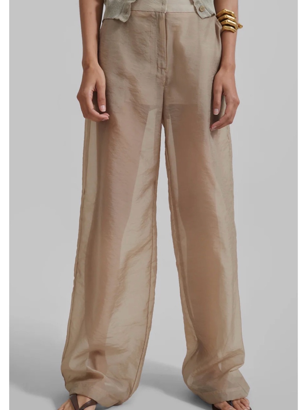 The Frankie Shop Abra Sheer Trousers in Beige, size Small - Picture 2 of 8